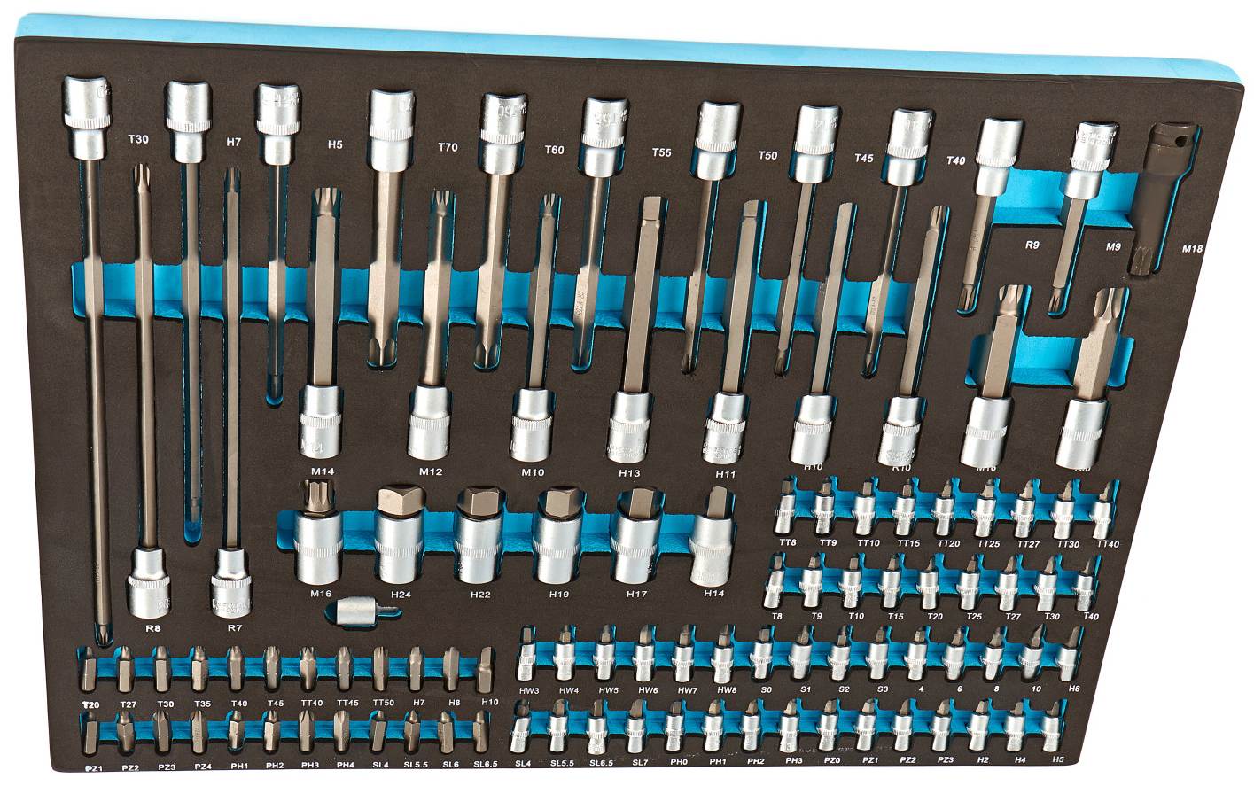 hbm-101-delige-doppenset-en-bitset-foam-inlay-voor-gereedschapswagen_0_nr8368 Werkzeugeinlage 101tlg. SET Bits & Steckschlüssel