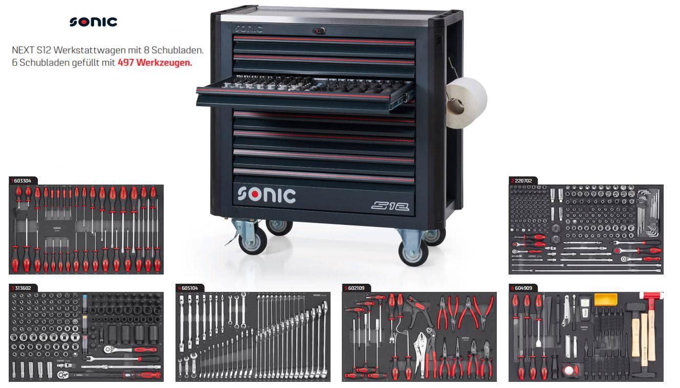 SONIC NEXT S12 Werkstattwagen 497-teilig SONIC NEXT S12 Werkstattwagen 497-teilig