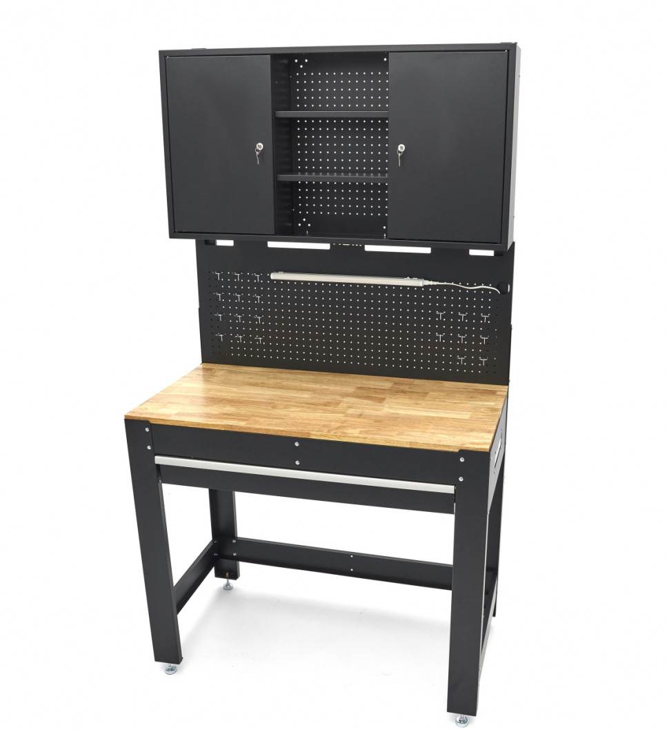 hbm-115-cm-werkbank-met-houten-werkblad-achterwand-met-kastenwand-led-verlichting-stekkerdoos-e_0_nr10325 Werkbank mit massiver Arbeitsplatte