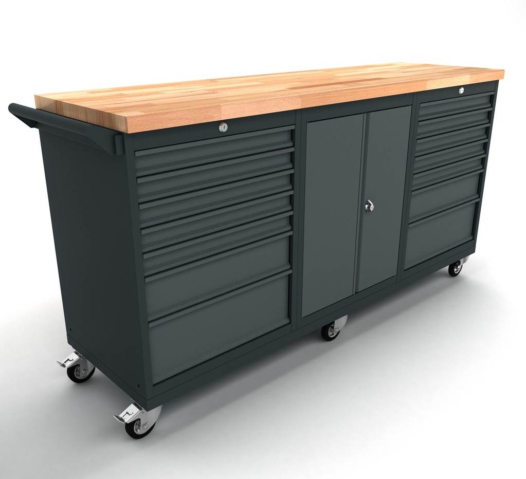 Werkbank mobil 2 Türen 2x7 Schubladenschrank