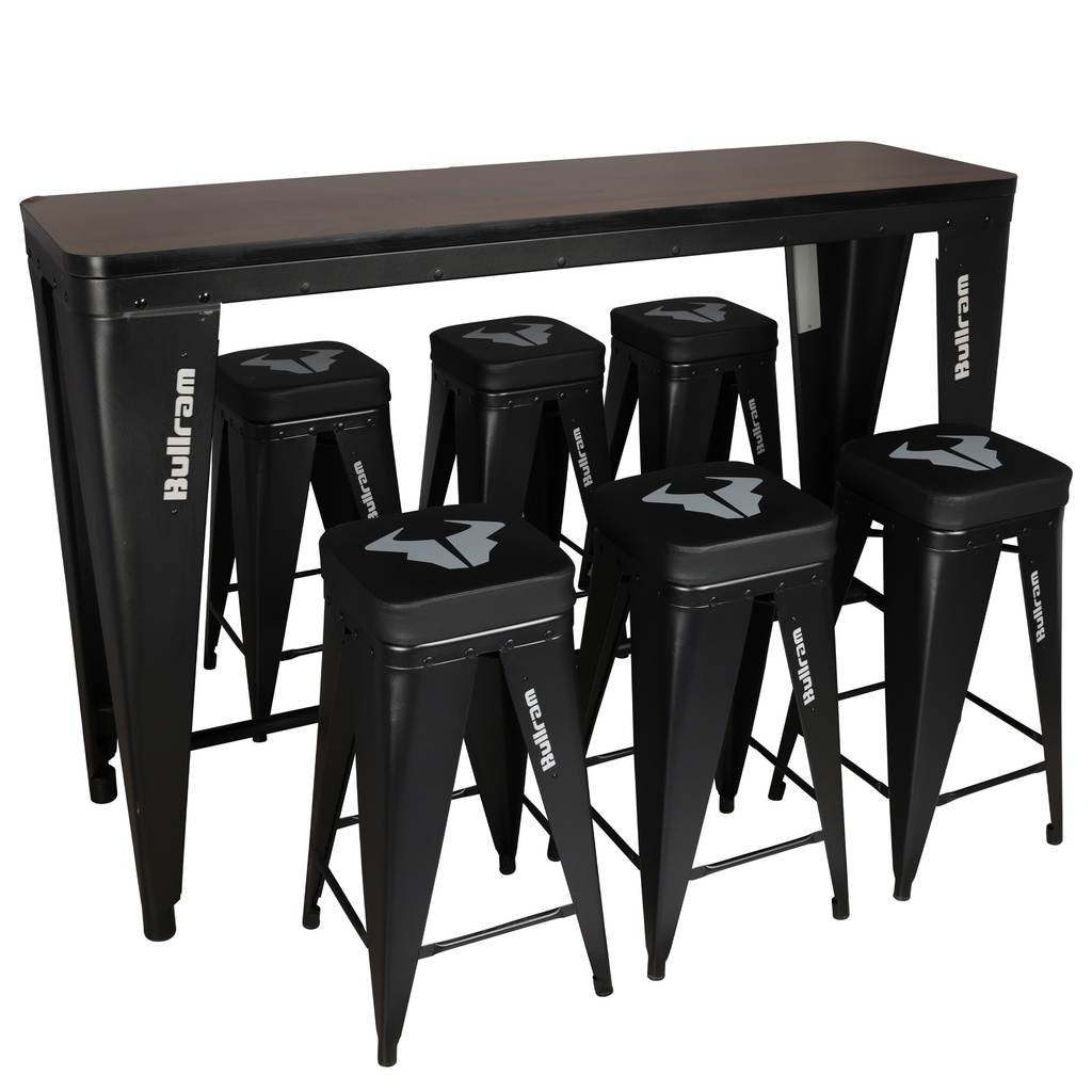 Bullram Bar-Set – Tisch mit 6 Barhockern
