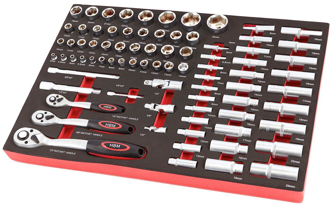 hbm-professionele-80-delige-38-en-12-doppenset-foam-inlay-voor-hbm-gereedschapswagen_0_nr7713 Werkzeugeinlage 80tlg. SET Steckschlüssel & Knarren