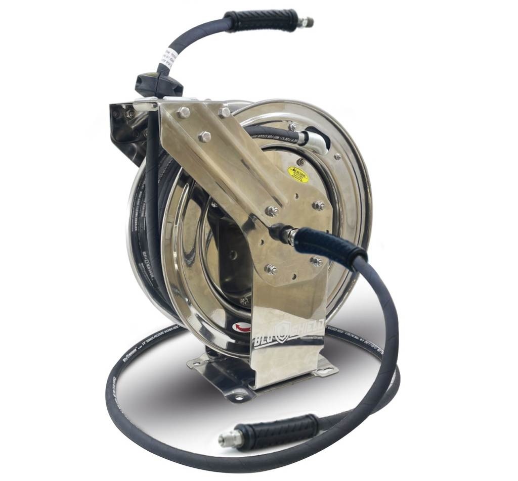 PWRSS1015M-Blushield-Gummi-Hochdruckreiniger-Haspel-Edelstahl-Dual-Arm-10mm-x-15mtr06raYgLRmMley Hochdruckreiniger Schlauchtrommel 15m