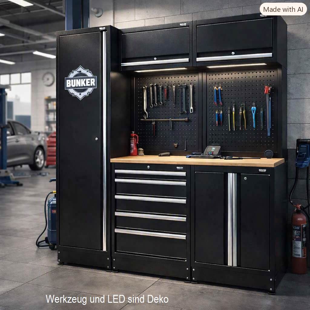 BUNKER®  196 cm Modulare Werkstatteinrichtung mit Hartholz-Arbeitsplatte – 11-teilig