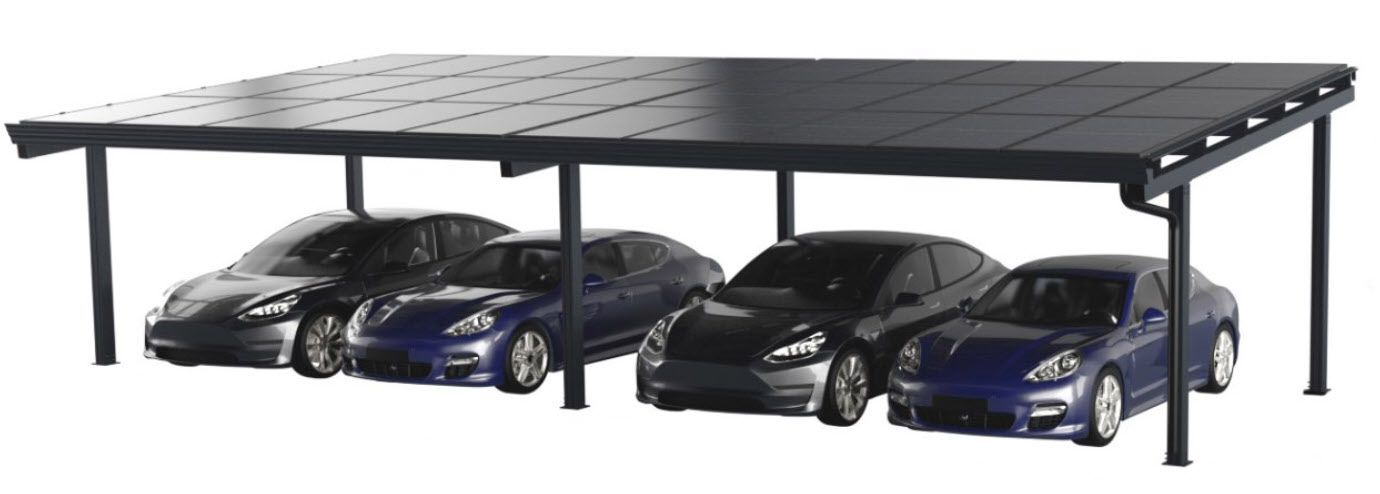Photovoltaik Solar Carport für 4 PKW Hybrid Wechselrichter