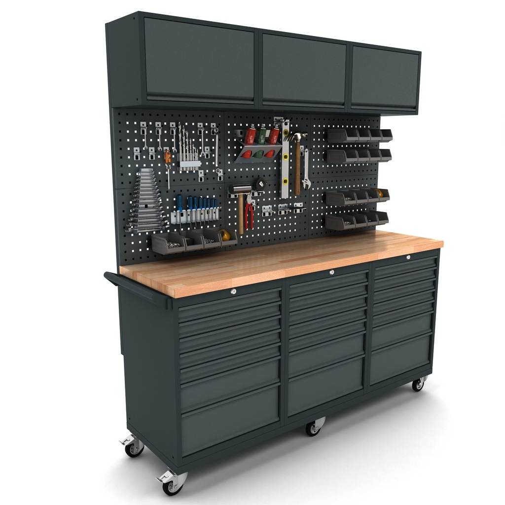 Werkbank mobil 3 x 7 Schubladen inkl. Oberschrank