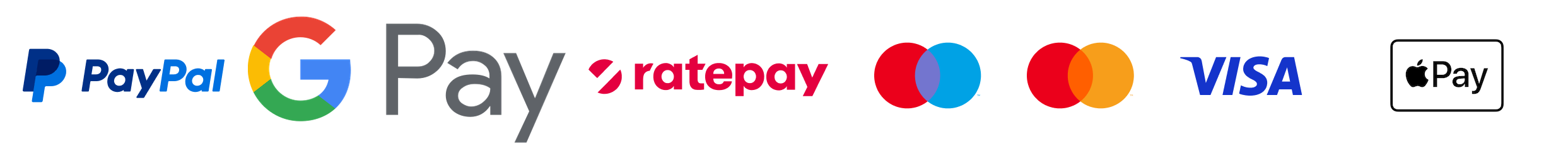 PayPal, Kreditkarte, Rechnungskauf, Google Pay, Apple Pay