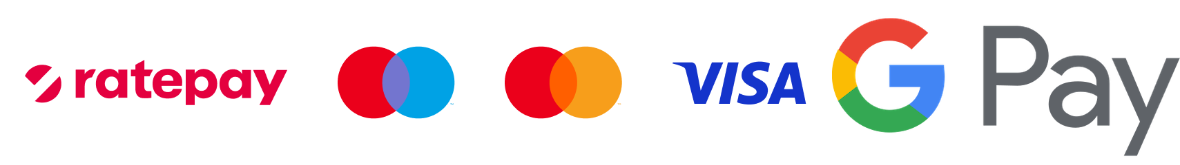 Visa, Maestro, Rechnungskauf mit Ratepay, Google Pay