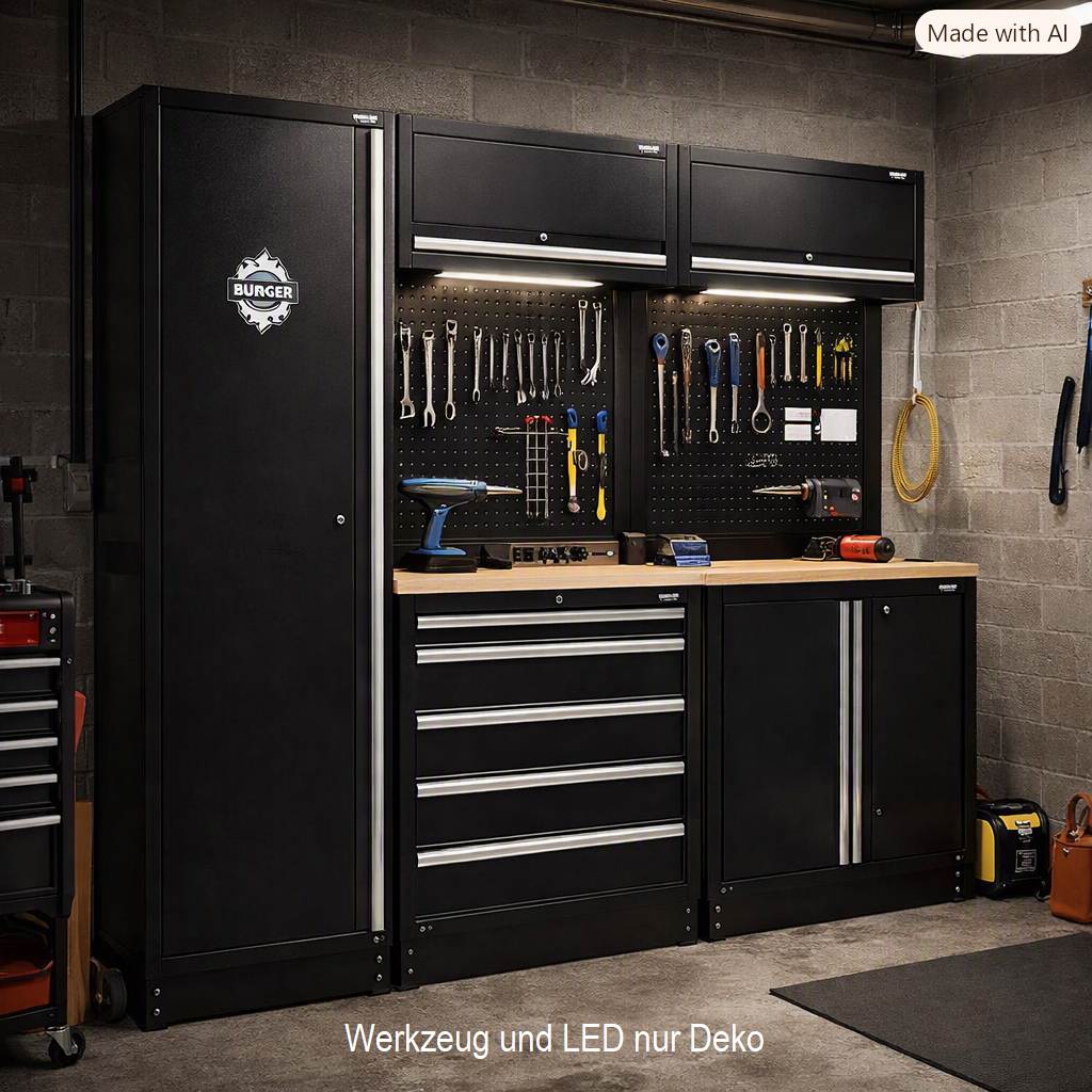 BUNKER® 61 cm Werkstatteinrichtung mit Hartholz-Arbeitsplatte – 11-teilig