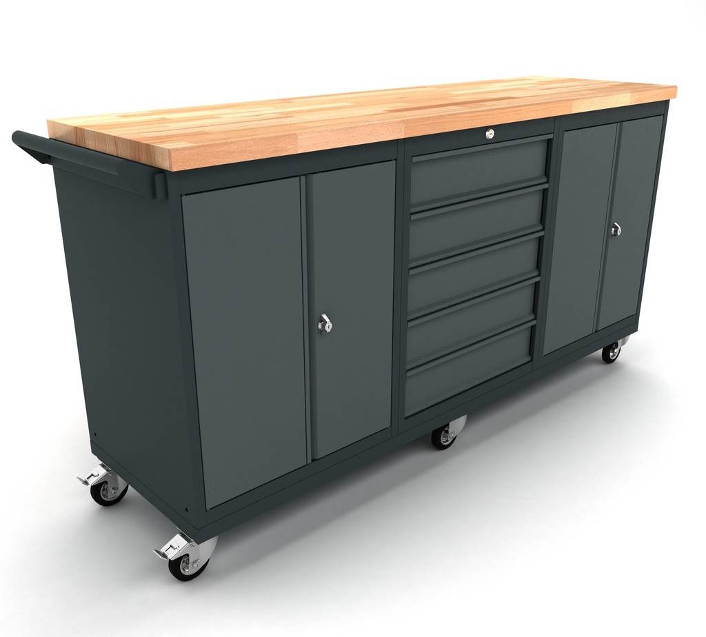 Werkbank mobil 2 x 2 Türen 5 Schubladenschrank