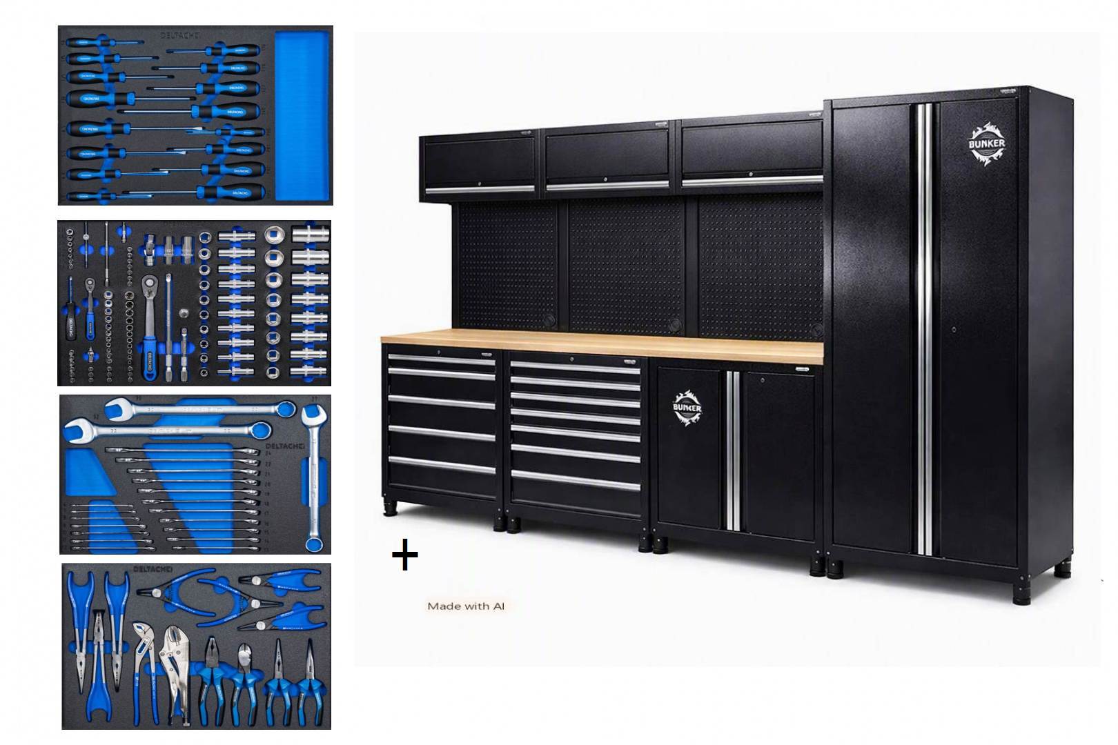 BUNKER® 46 cm Werkstatteinrichtung – 15-teilig + 4 Deltach FOAM-Werkzeugeinlagen
