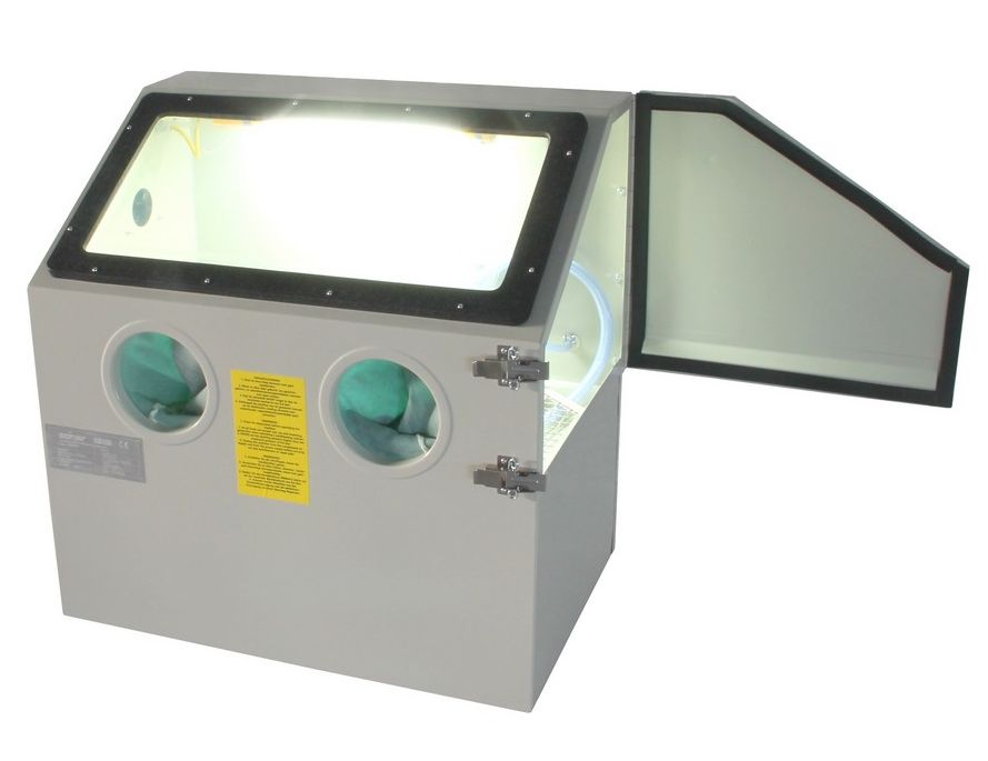 SB11A-001 Sandstrahlkabine SBC 110 weiss mit viel Zubehör