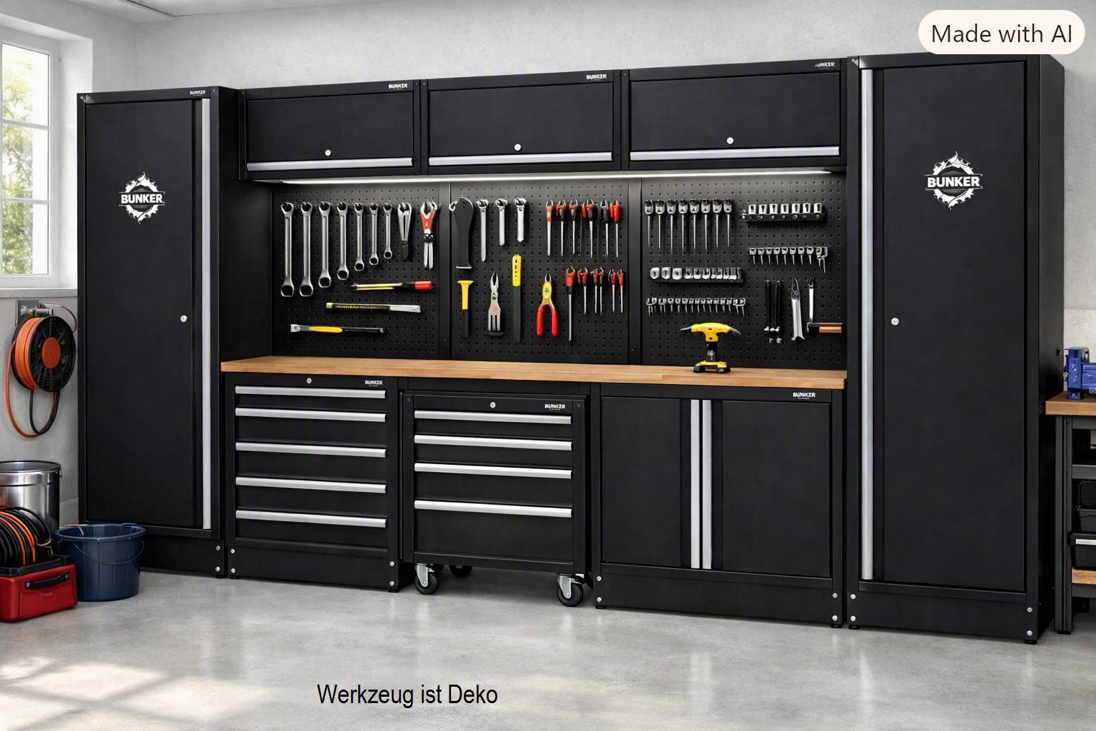 BUNKER® 46 cm Werkstatteinrichtung mit Hartholz-Arbeitsplatte – 16-teilig