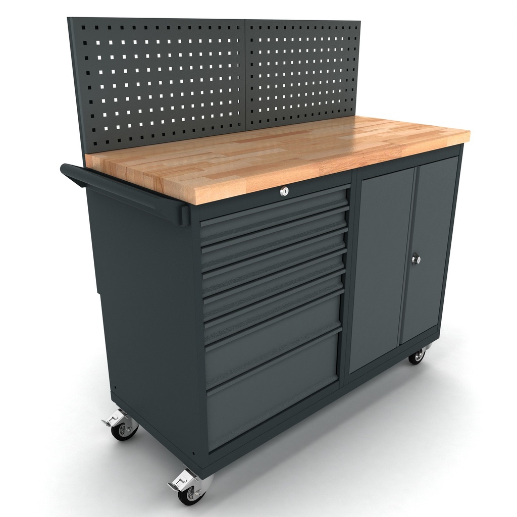 Mobile Werkbank 1,24m 7 Schubladen 2 Türen BG Lochwand