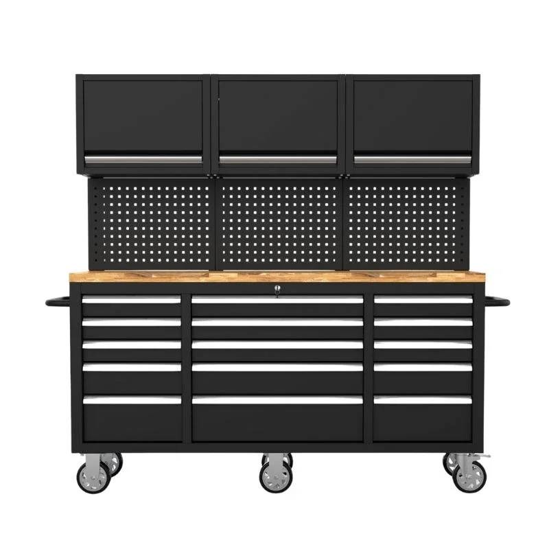 Mobile Werkbank (183 cm), mit Lochwand, Oberschränken und Arbeitsplatte