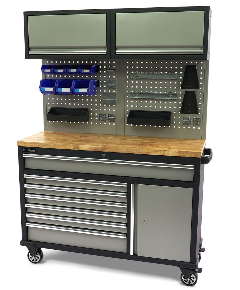 hbm-135-cm-professionele-verrijdbare-werkbank-met-kastenwand-en-accesoires_0_nr10147 Mobile Werkbank mit Schrankwand