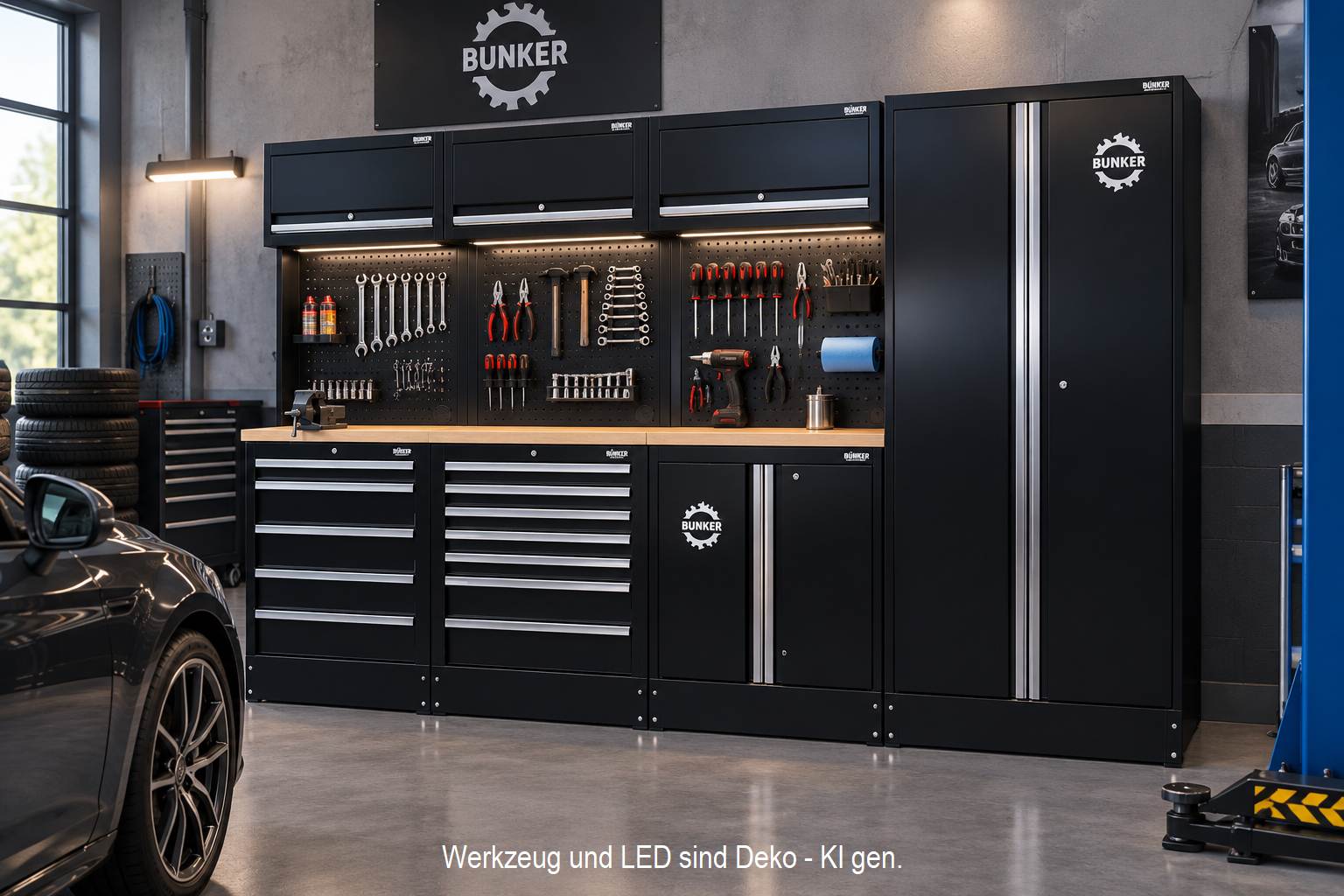 BUNKER® 61 cm Werkstatteinrichtung mit Hartholz-Arbeitsplatte – 15-teilig