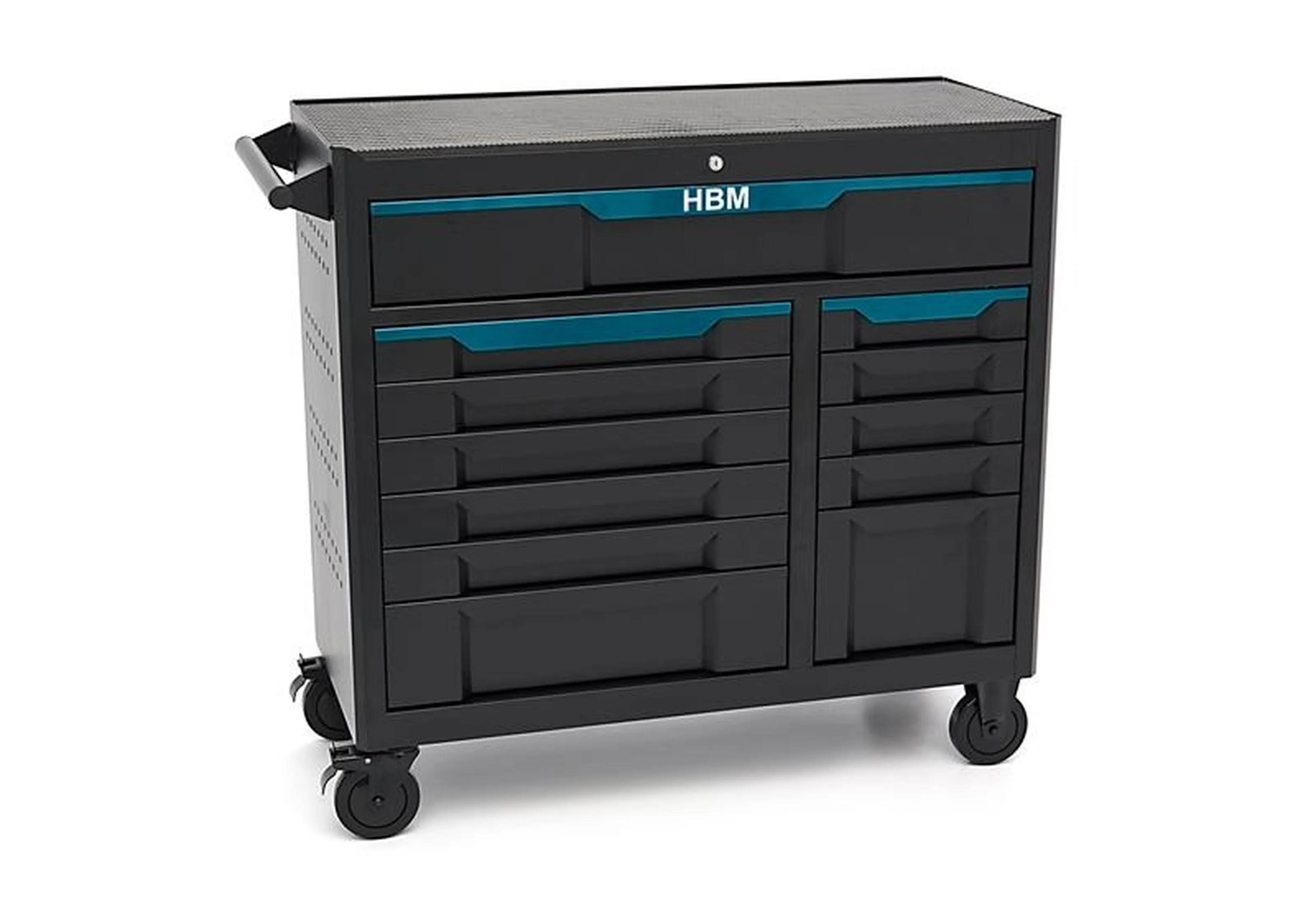 Werkzeugwagen, 12 Schubladen, 106 cm, schwarz blau