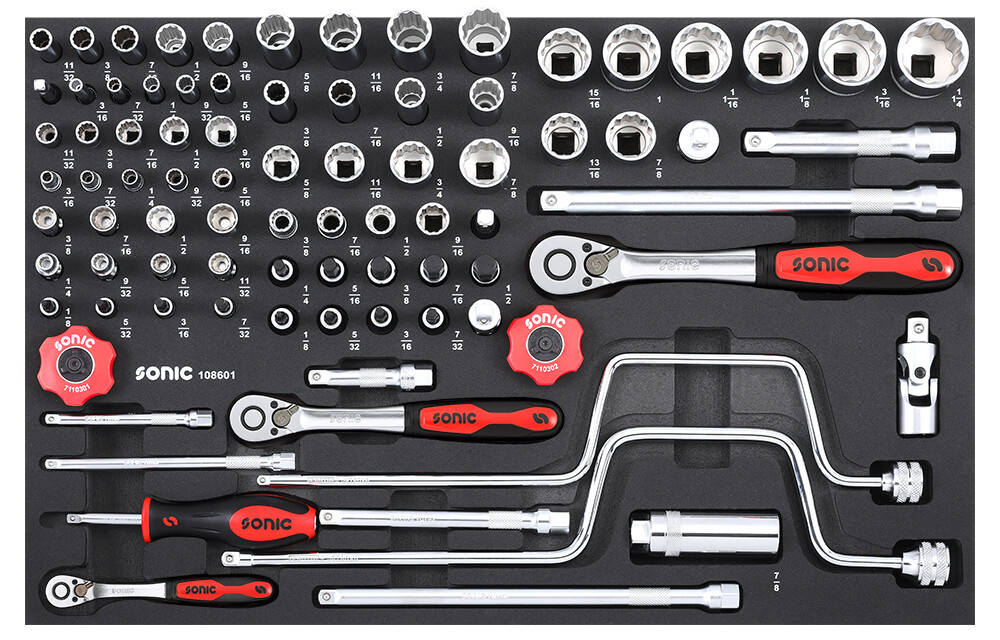 SONIC EINSATZ Knarren & Bits 1/4" 3/8" 1/2" 86-teilig