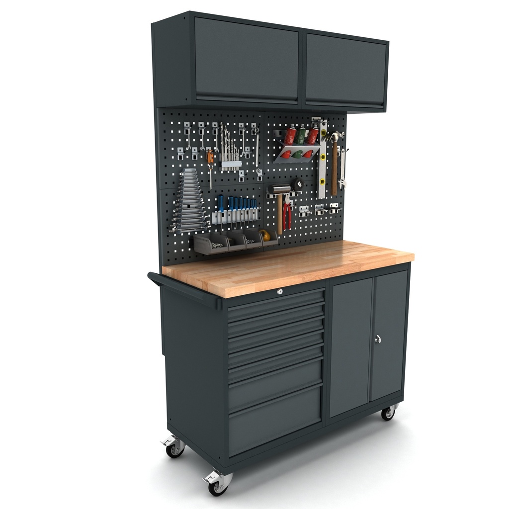 Mobile Werkbank 1,24m 7 Schubladen 2 Türen BG Schrankwand
