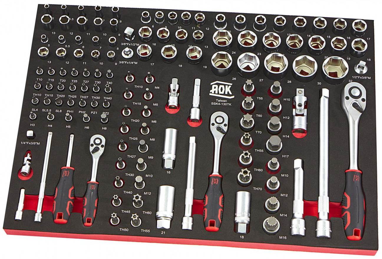 aok-professionele-130-delige-14-38-12-doppenset-foam-inlay_0_nr9394kjgBlifddhmtu Werkzeugeinlage 130tlg. SET Steckschlüssel & Bits