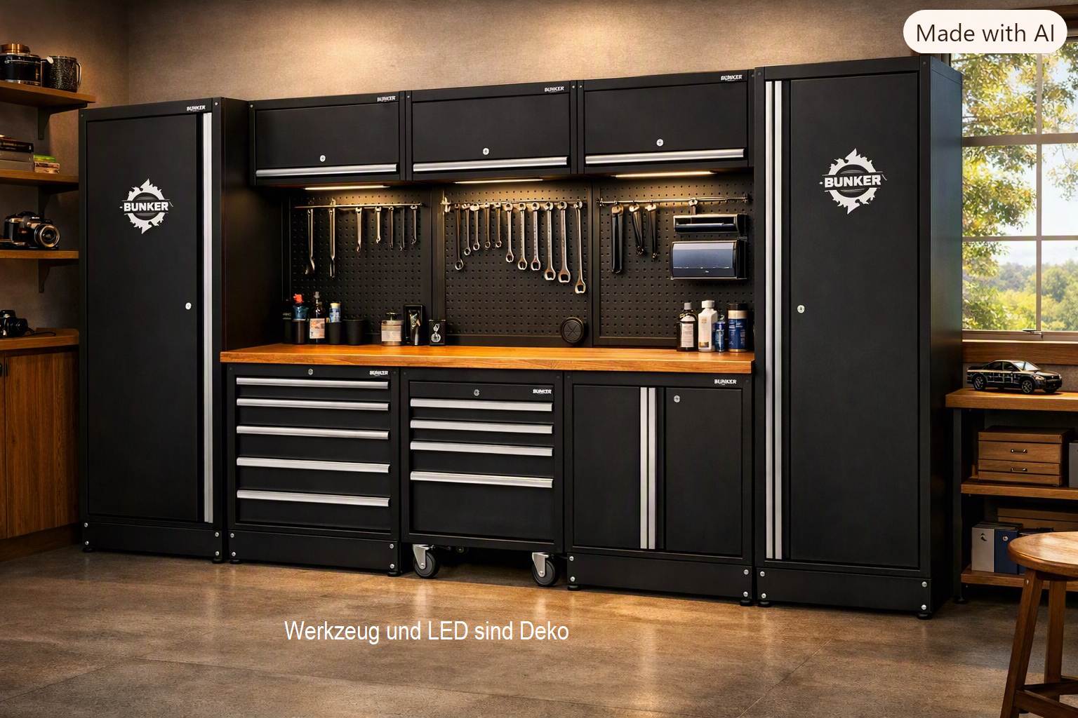 BUNKER® 61 cm Werkstatteinrichtung mit Hartholz-Arbeitsplatte – 16-teilig