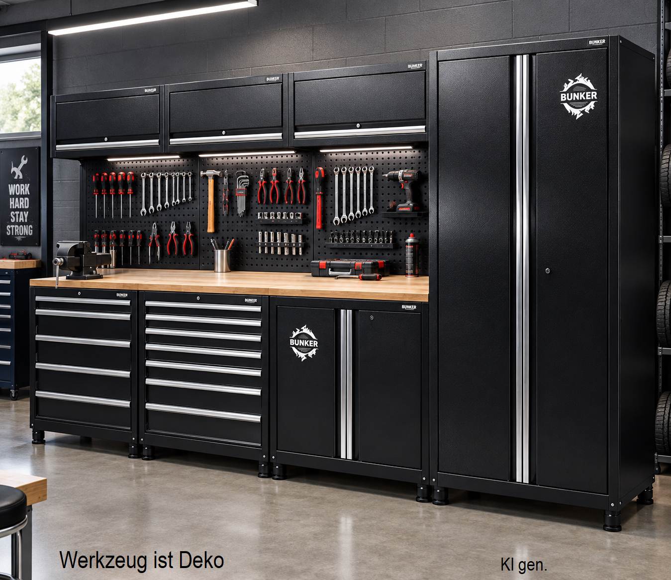 BUNKER® 46 cm Werkstatteinrichtung – 15-teilig mit Hartholzarbeitsplatte