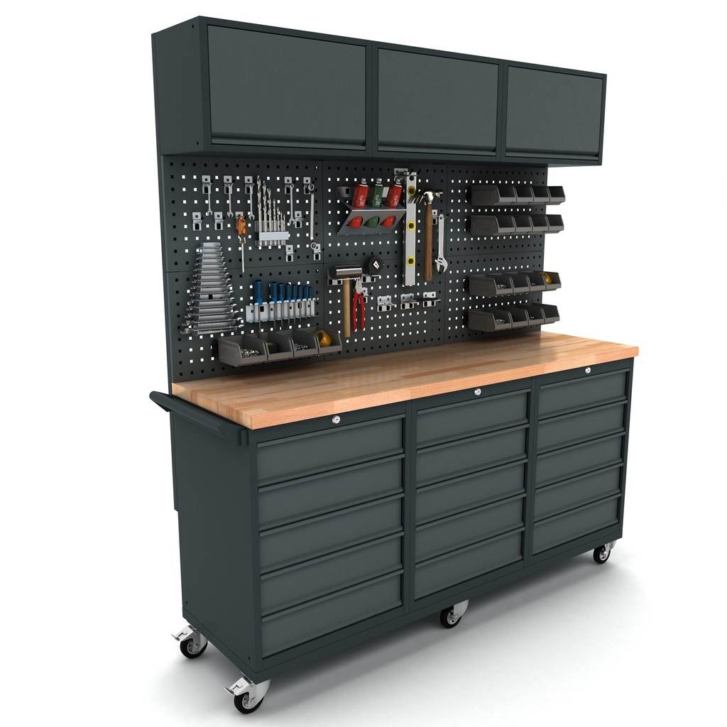 Werkbank mobil 3 x 5 Schubladen inkl. Oberschrank