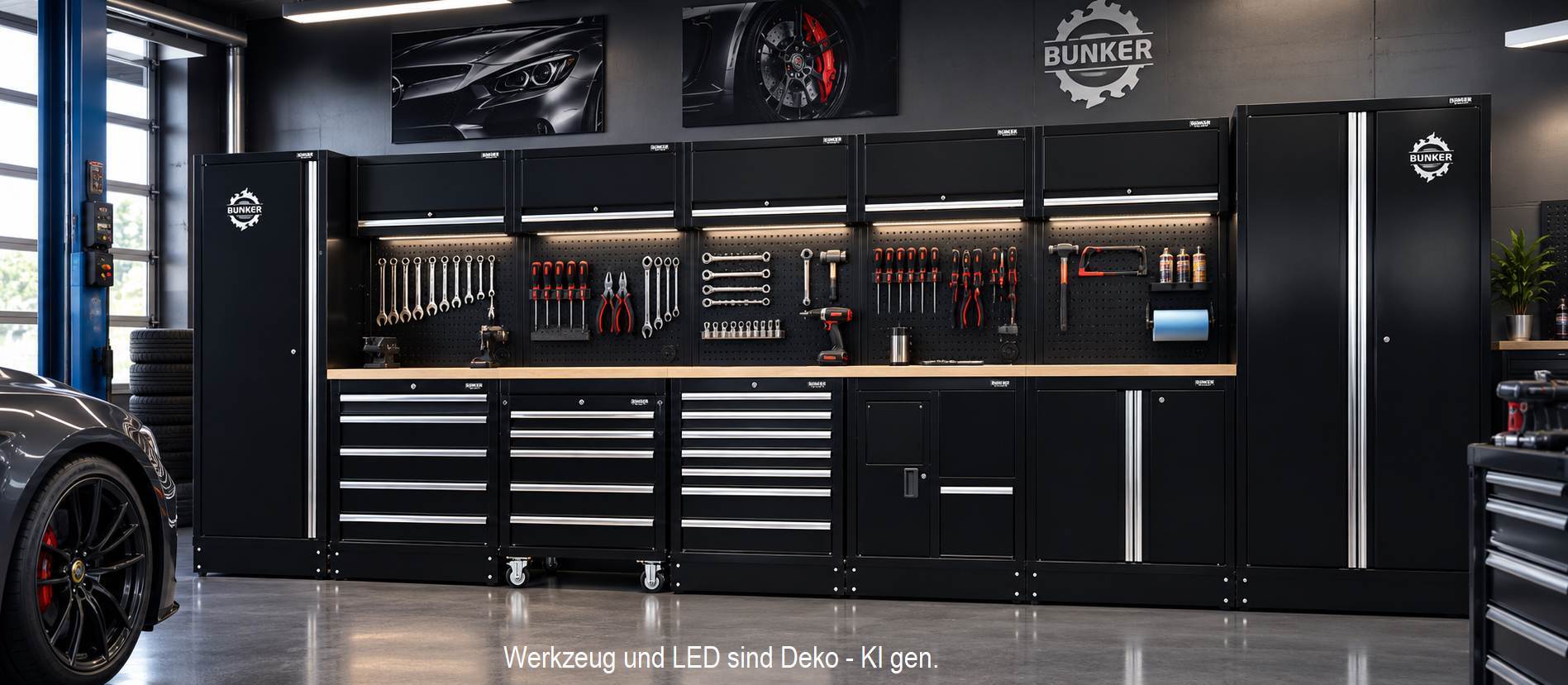 BUNKER® – 61 cm tiefe Werkstatteinrichtung, 25-teilig, mit Massivholz-Arbeitsplatte