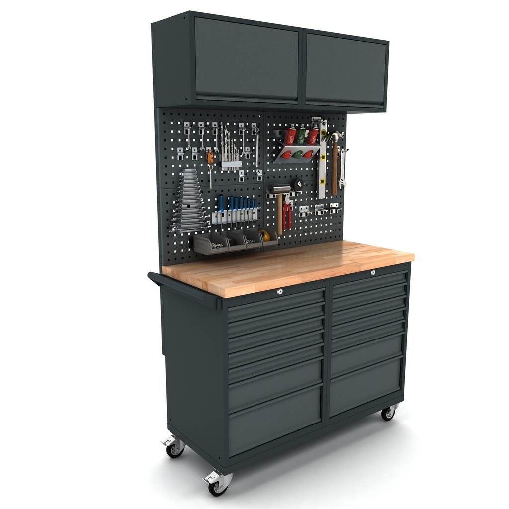 Werkbank mobil 2 x 7 Schubladen inkl. Oberschrank