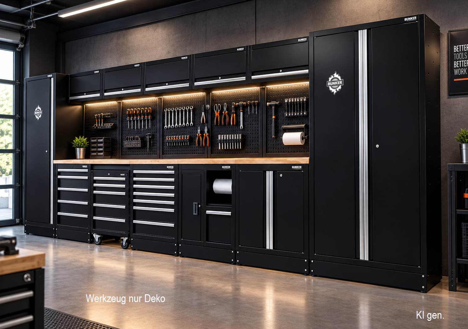 BUNKER® – 46 cm tiefe Werkstatteinrichtung, 25-teilig, mit Massivholz-Arbeitsplatte