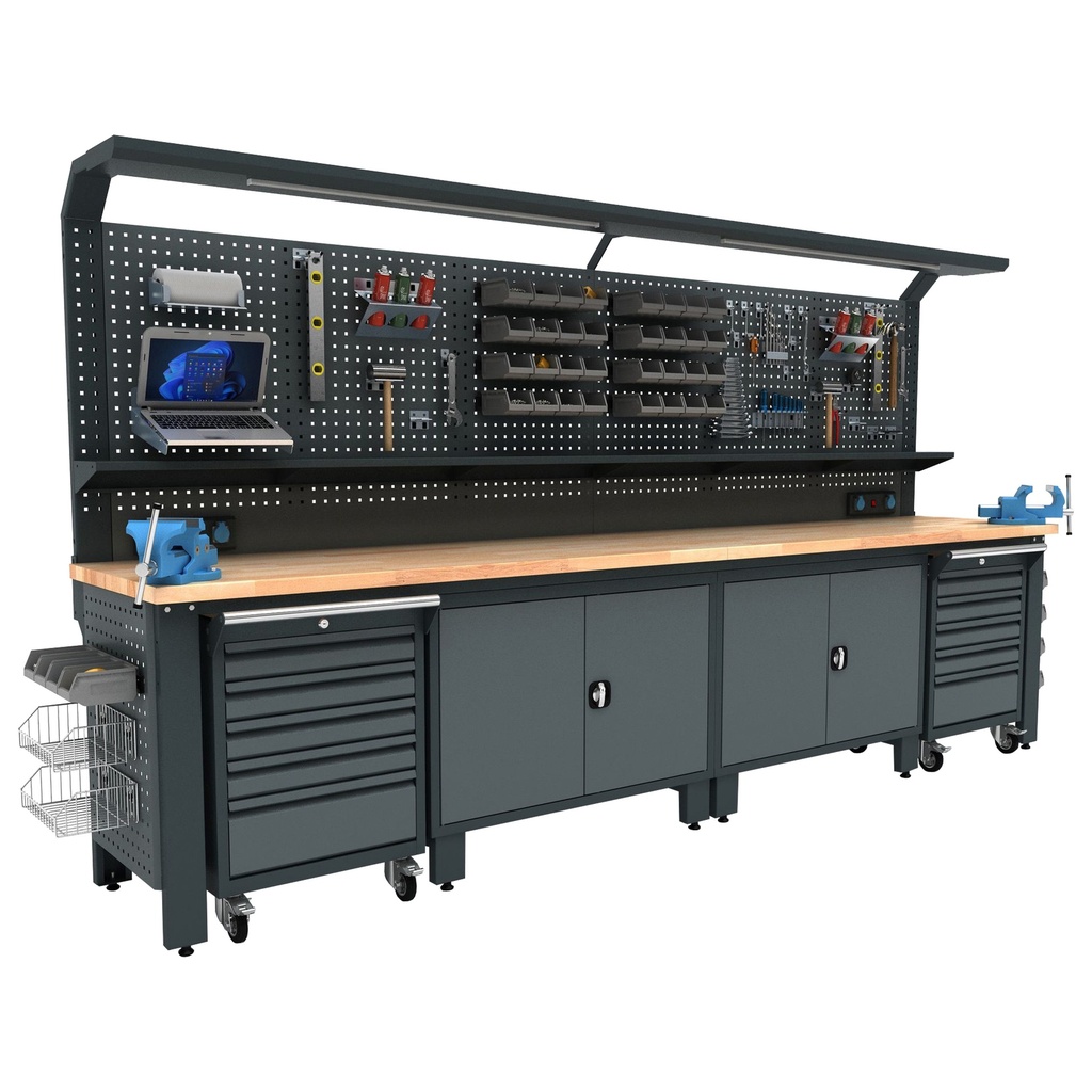 Industrielle Werkbank mit Beleuchtung 3,7 m BG