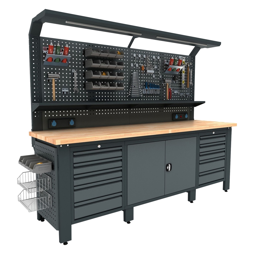 Industrielle Werkbank mit Beleuchtung 2,5 m BG