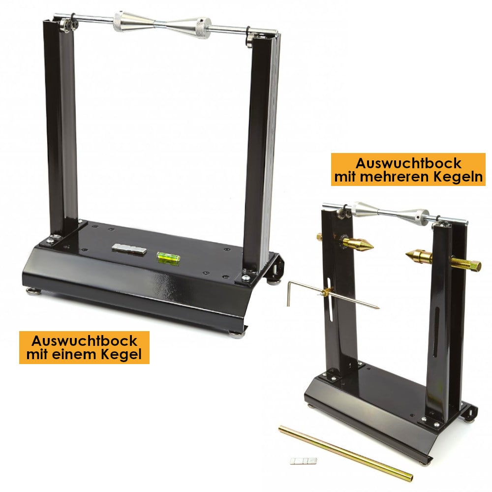 Set-Bild-mit-Text-min Auswuchtbock für Reifen bis 9" mit einem/mehrere Kegel