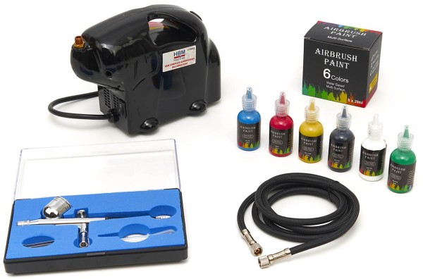 Airbrush Set: Kompressor, Pistole & Farben